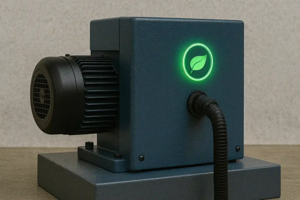 Blue servo-hydraulic motor with green eco indicator