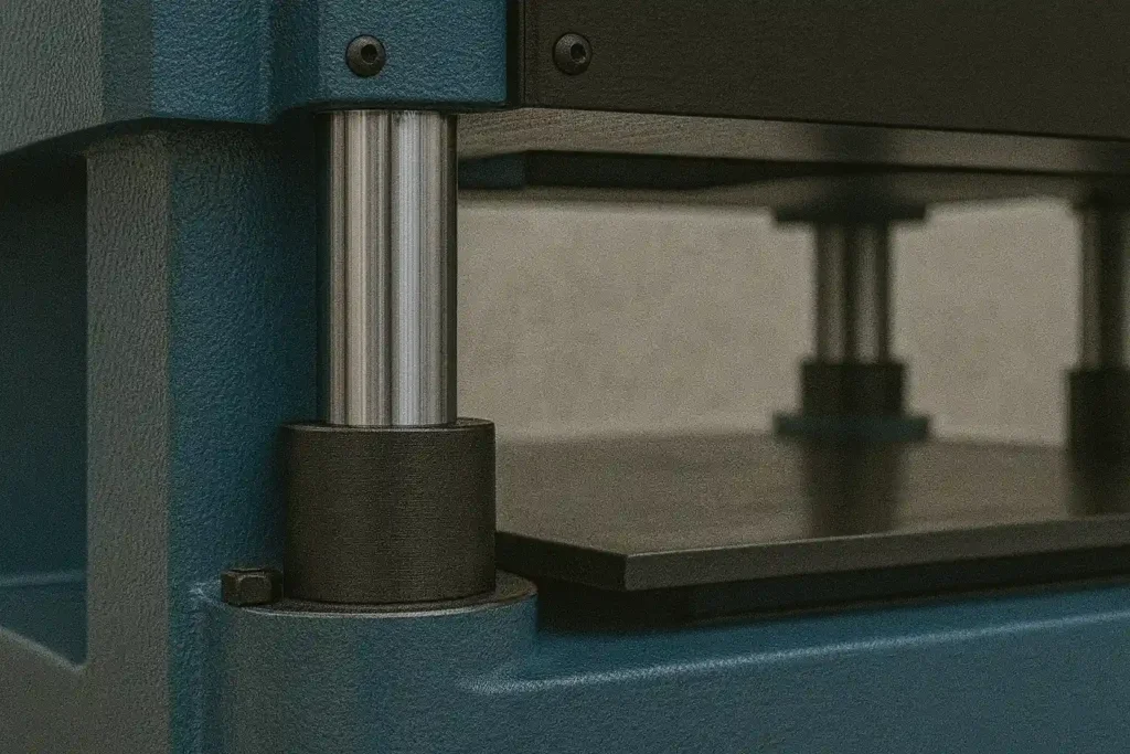 Chrome-plated guide column on reinforced industrial press frame