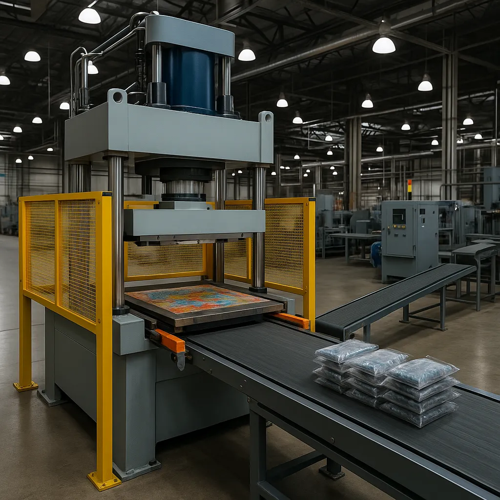 Automated puzzle press in a large-scale manufacturing facility